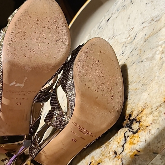 Jimmy Choo "Karla" shimmering stiletto peep toe back zip heels. Sz. 40.(10) - Picture 11 of 16